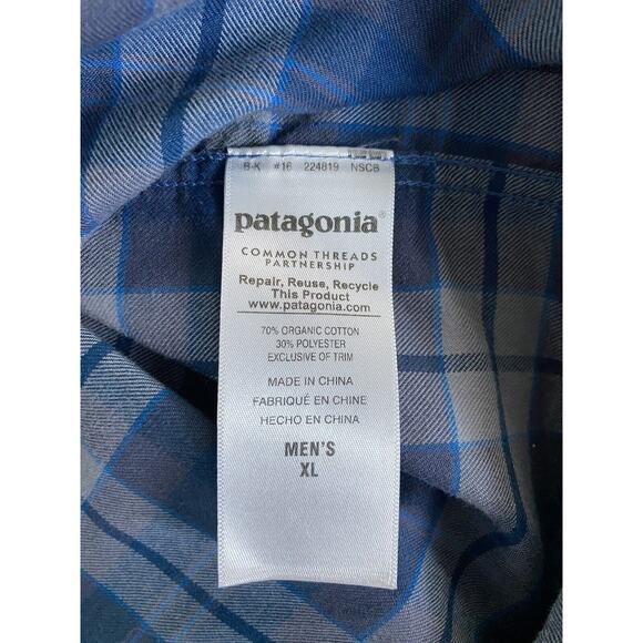 Patagonia Men's XL Blue Plaid Common Threads Organic Cotton Long Sleeve Pckts - Picture 5 of 10